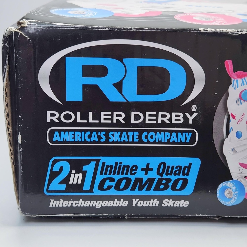 Roller Derby Falcon GTX Girls Adjustable 3-6 White Pink Inline Quad Skates Combo - Picture 3 of 16